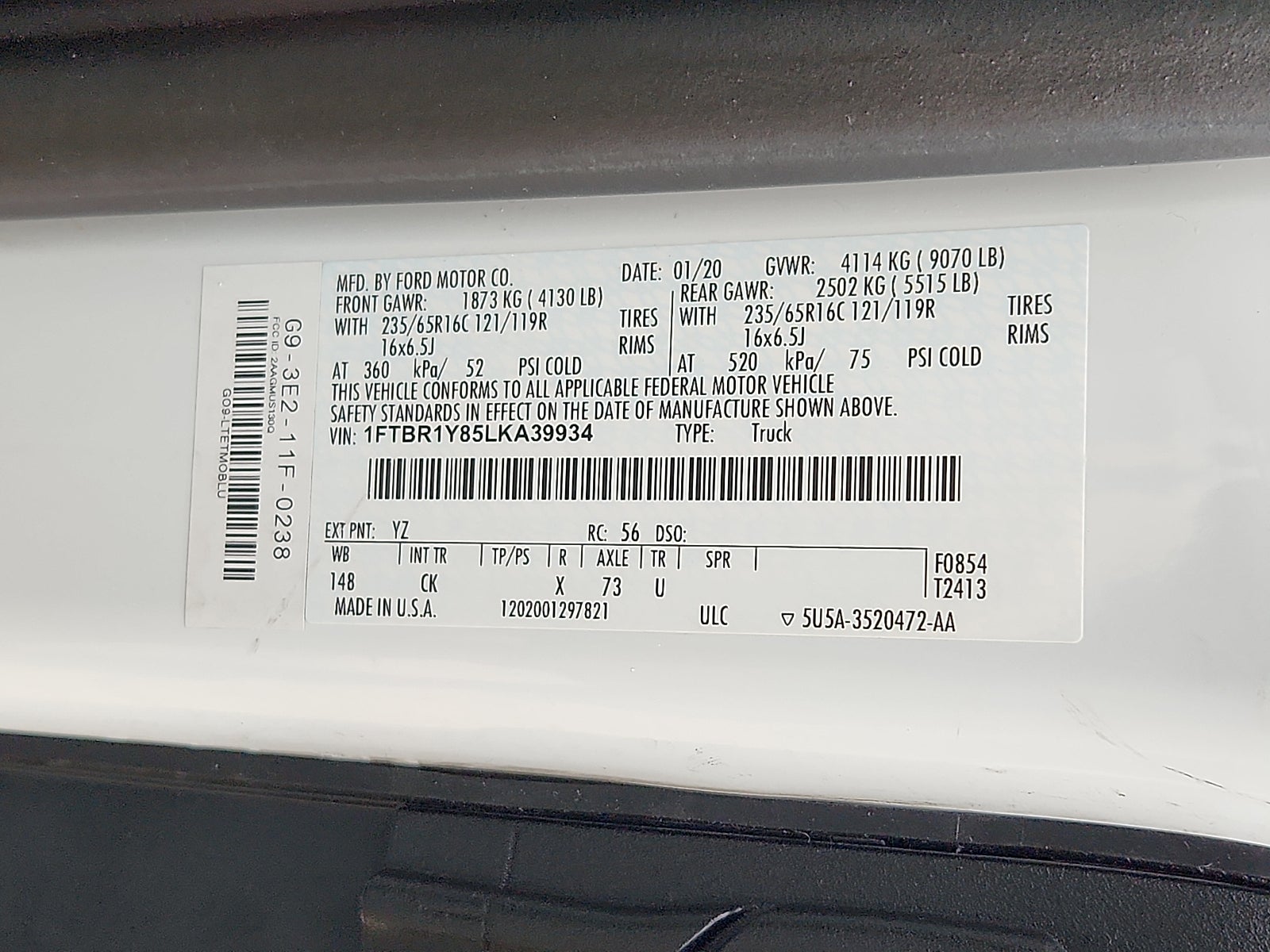 2020 Ford Transit Cargo Van T-250 CARG LO RF